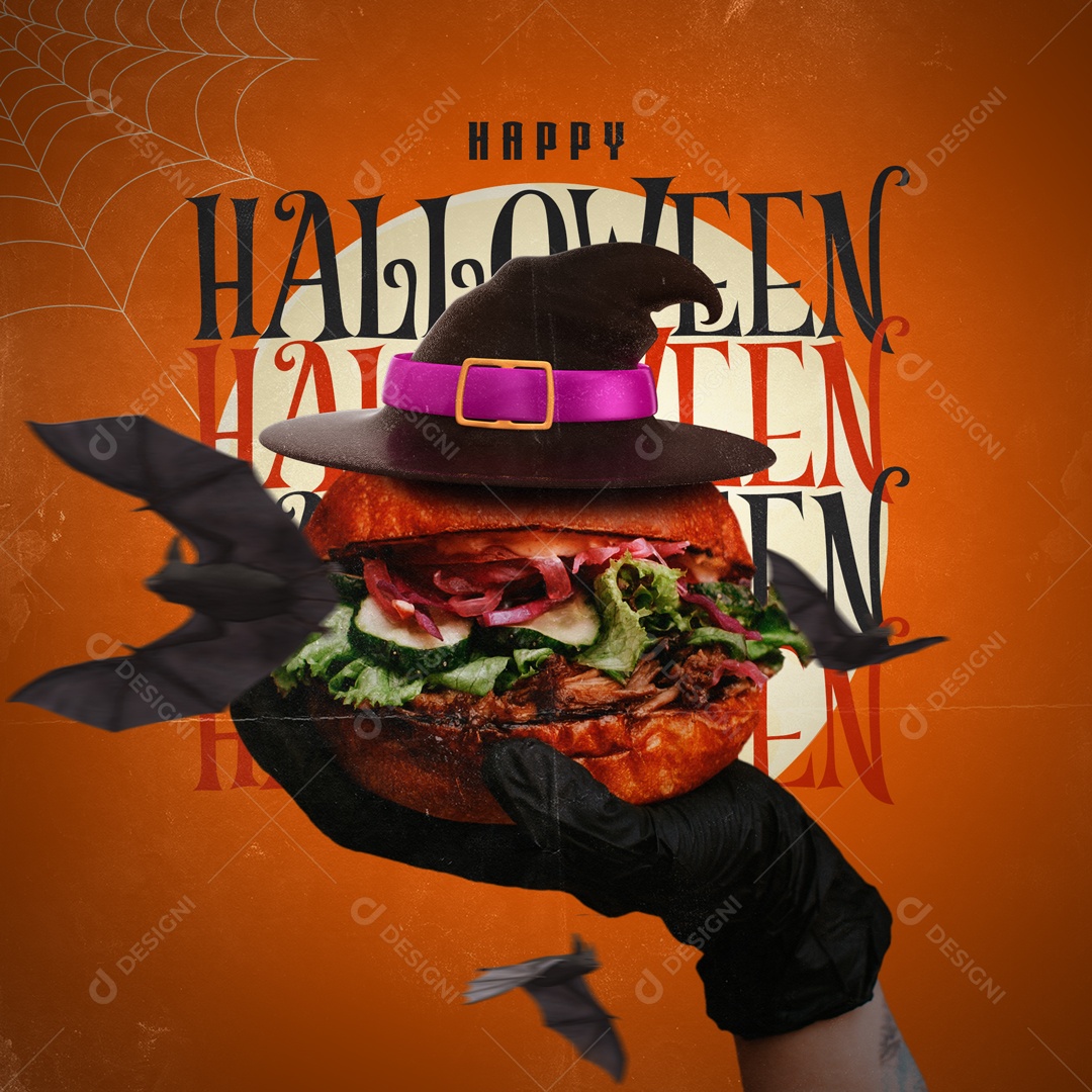 Hamburgueria Burguer Promoção de Halloween Dia das Bruxas Social Media  PSD Editável