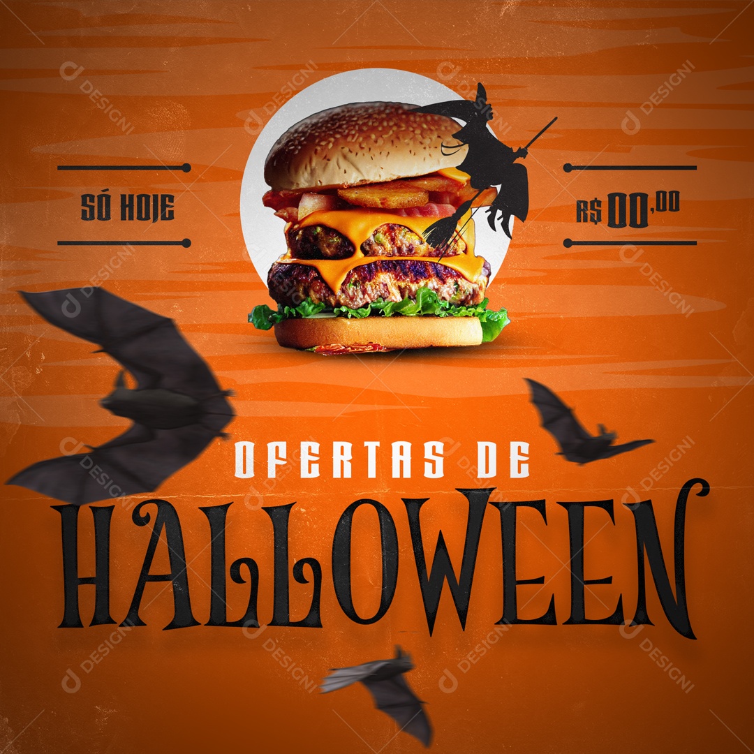 Ofertas de Halloween Hambúrguer Hamburgueria Social Media PSD Editável