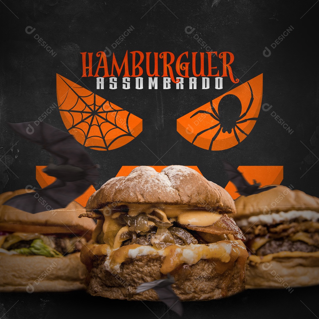 Hambúrguer Assombrado Hamburgueria Halloween Social Media PSD Editável