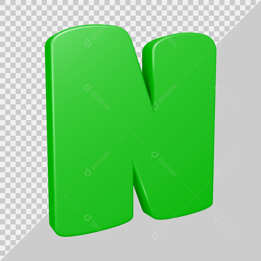 Elemento 3D Para Composição Letra N Verde PSD