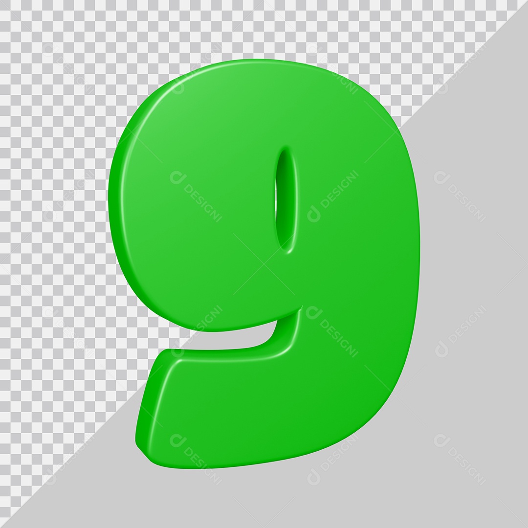 Elemento 3D Para Composição Número 9 Verde PSD