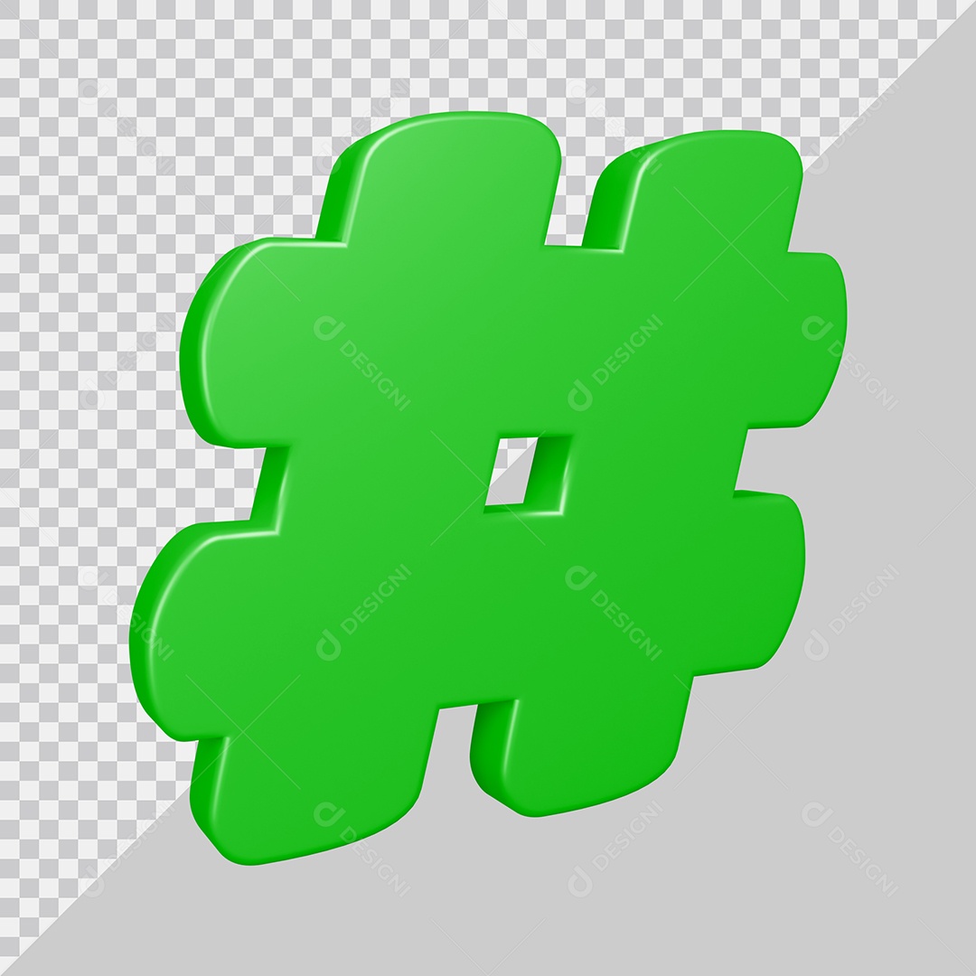 Elemento 3D Para Composição Símbolo de Hashtag Verde PSD