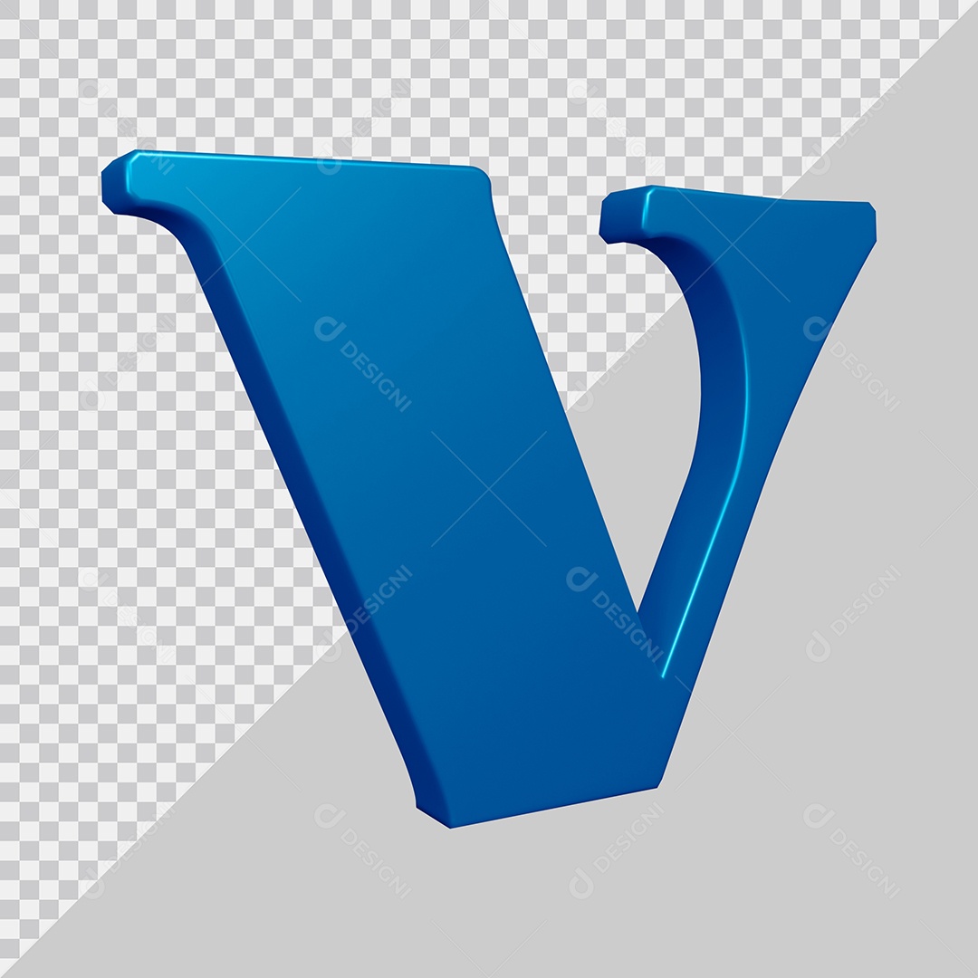 Elemento 3D Para Composição Letra V Azul PSD