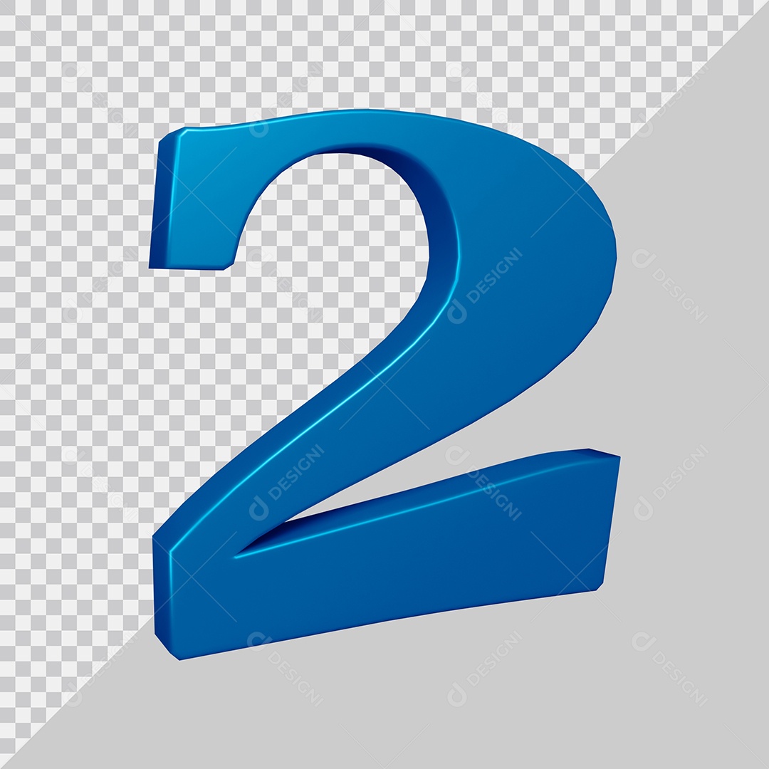 Elemento 3D Para Composição Número 2 Azul PSD