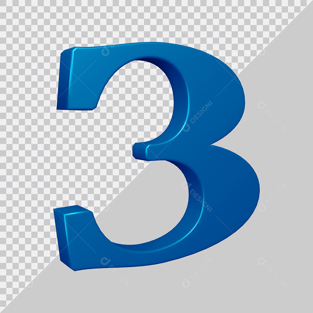 Elemento 3D Para Composição Número 3 Azul PSD