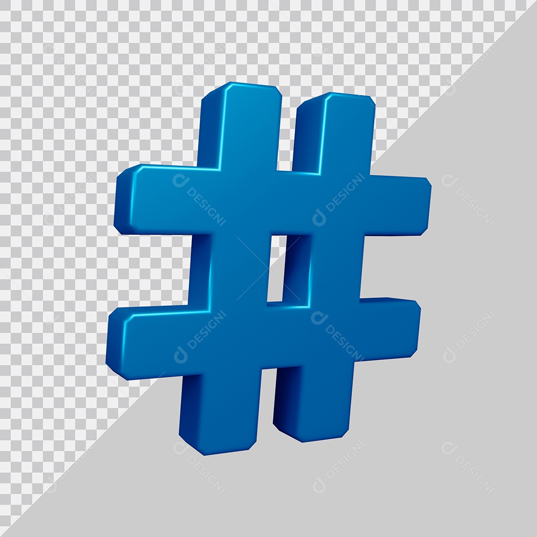 Elemento 3D Para Composição Símbolo de Hashtag Azul PSD