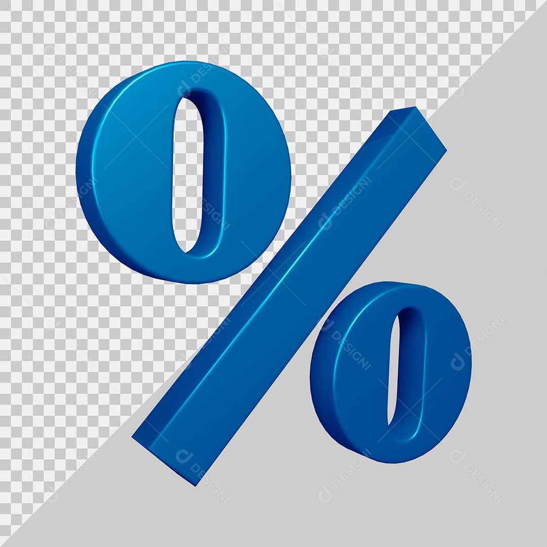 Elemento 3D Para Composição Símbolo de Porcentagem Azul PSD