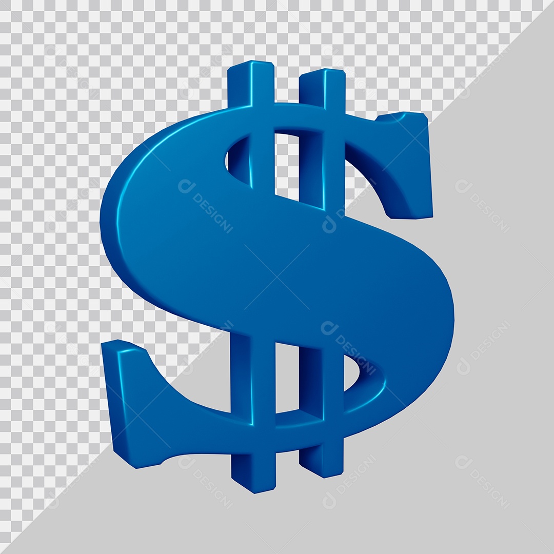 Elemento 3D Para Composição Símbolo do Dólar $ Azul PSD