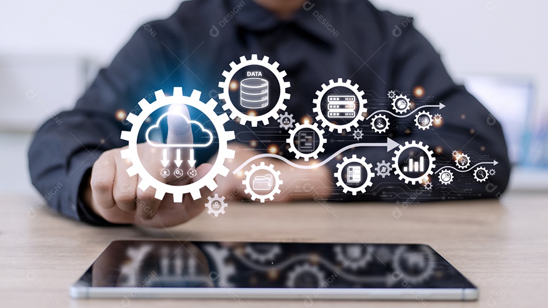 Diagrama de computação em nuvem. Tecnologia em nuvem. Armazenamento de dados. Rede