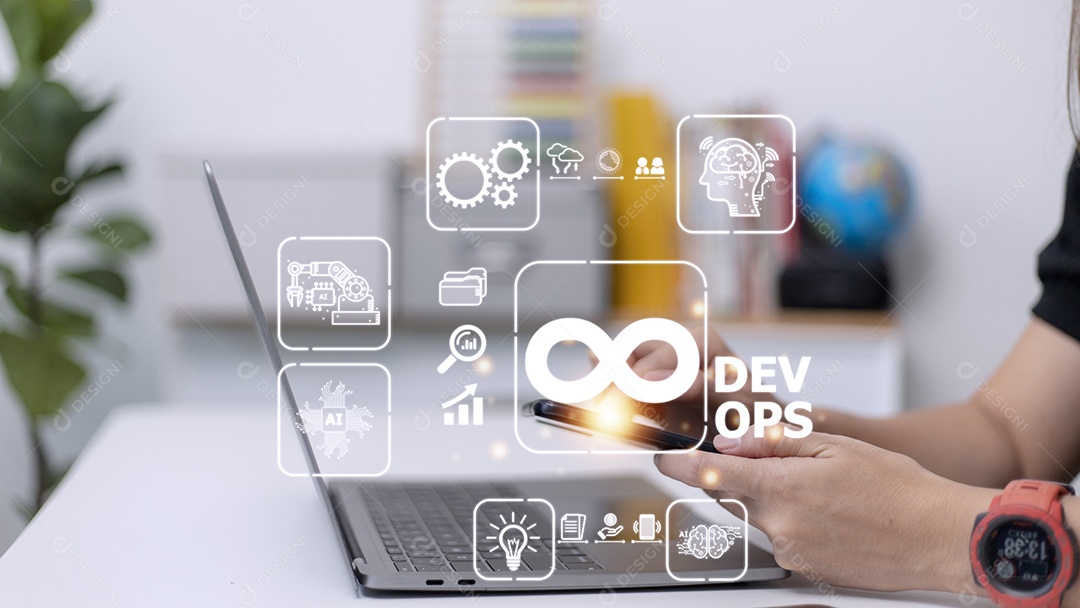 Conceito de DevOps, desenvolvimento de software e operações de TI, programação