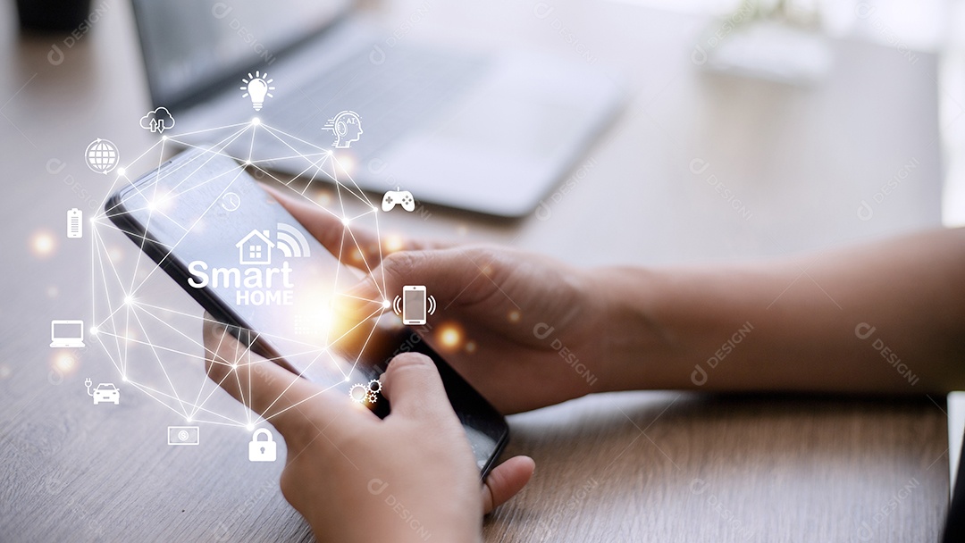 Conceito de automação residencial inteligente na tela virtual.