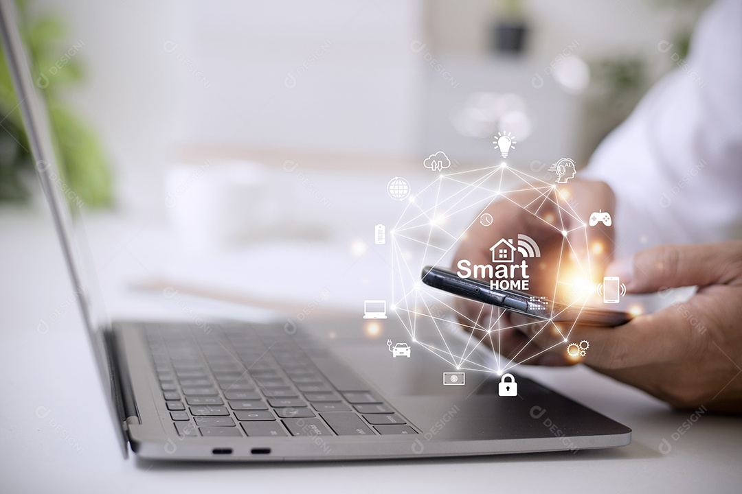 Conceito de automação residencial inteligente na tela virtual.