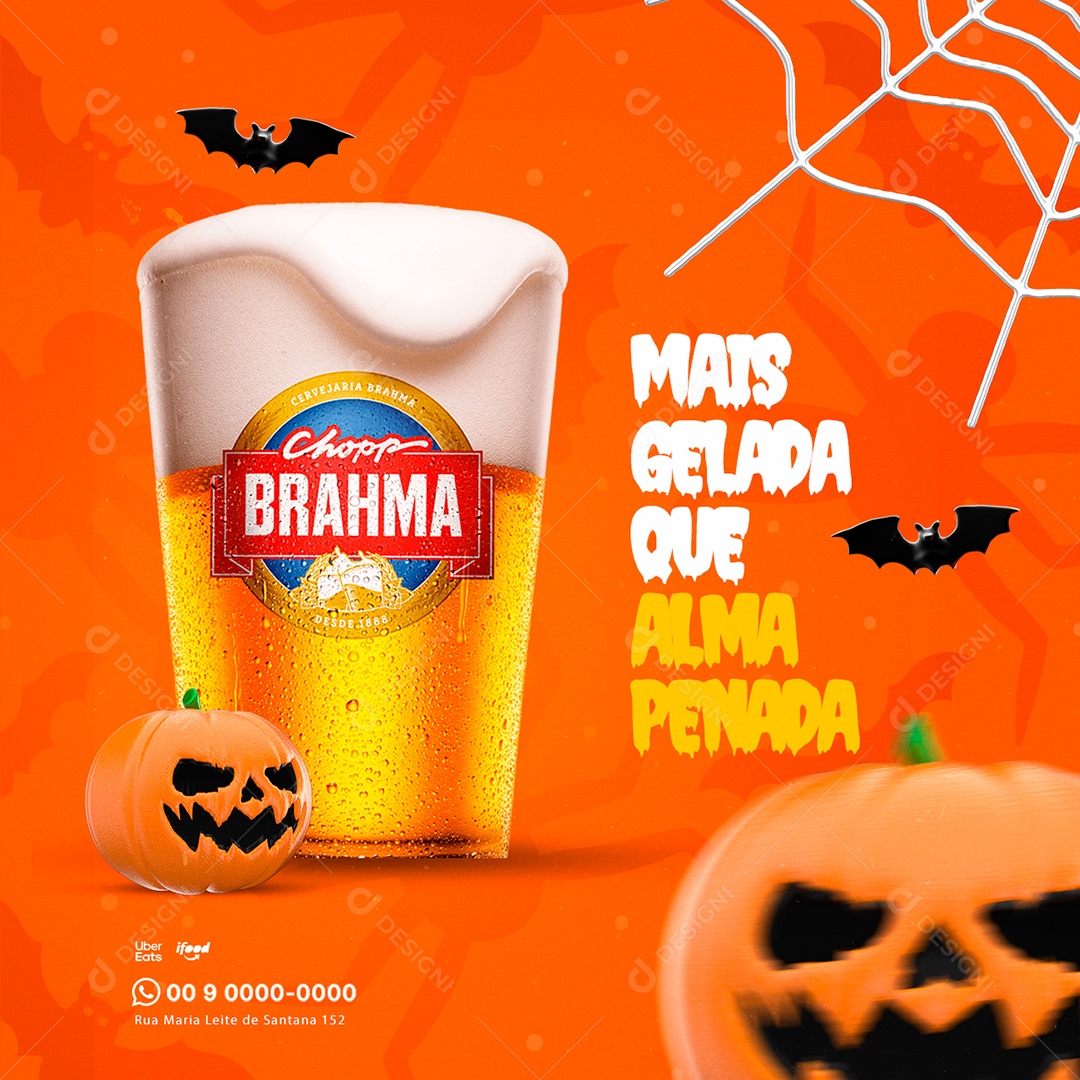 Mais Gelada que Alma Penada Chopp Brahma Halloween Social Media PSD Editável