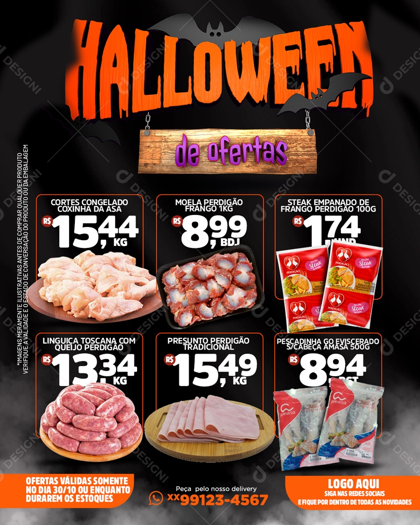 Encarte Halloween de Ofertas Açougue Social Media PSD Editável
