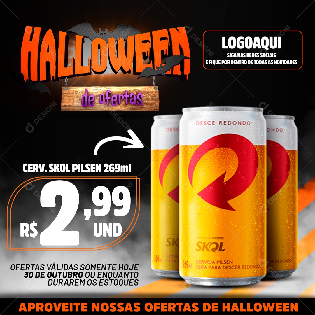 Halloween de Ofertas Cerveja Skol Social Media PSD Editável