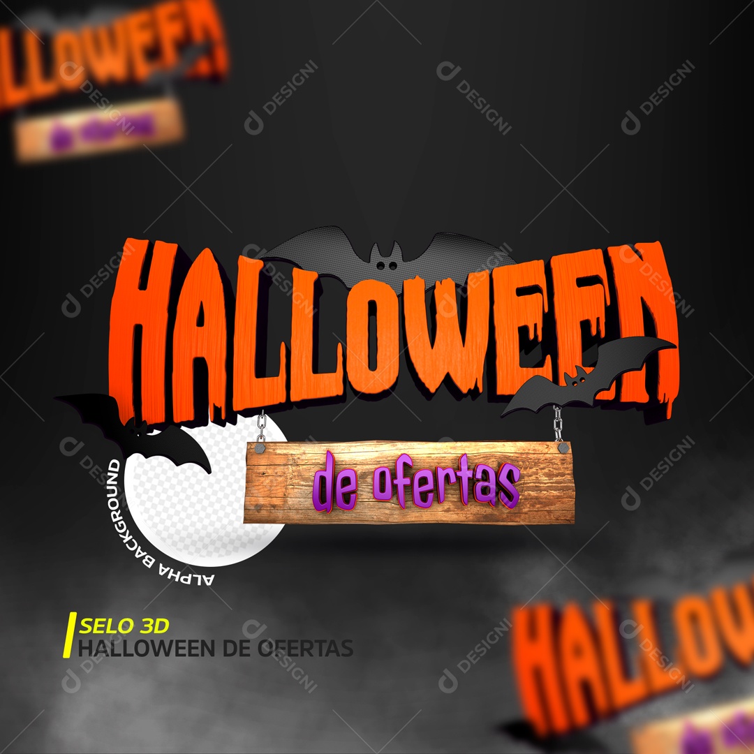 Halloween de Ofertas Selo 3D Para Composição PSD
