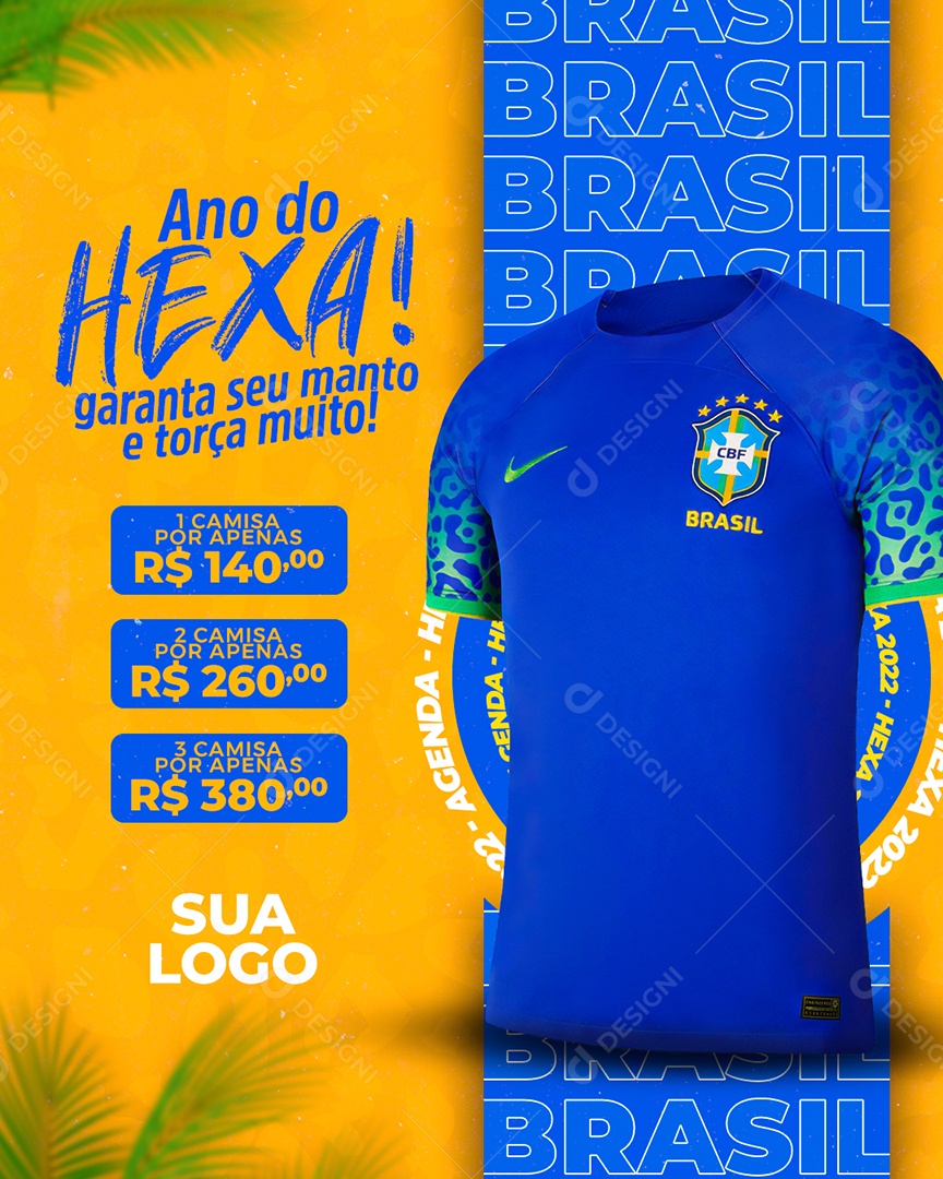 Social Media Camisa do Brasil Ano do Hexa na Copa do Mundo PSD Editável