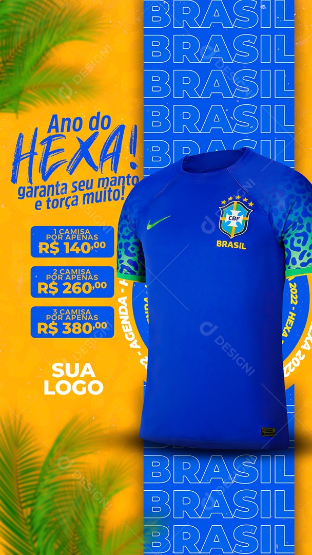 Social Media Camisa do Brasil Ano do Hexa na Copa do Mundo PSD Editável