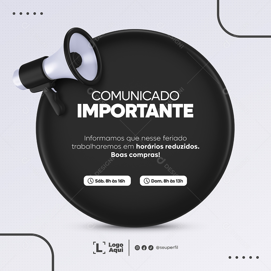 Comunicado Importante Horários Reduzidos Roxo Social Media PSD Editável