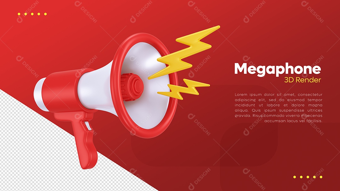 Megafone Vermelho e Branco Elemento 3D para Composição PSD