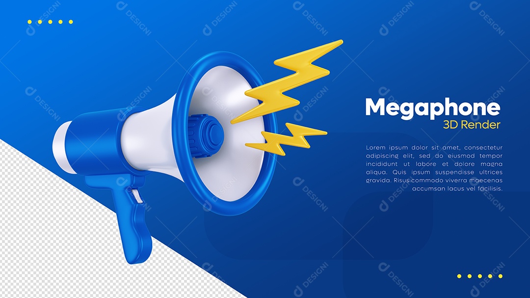 Megafone Azul e Branco Elemento 3D para Composição PSD