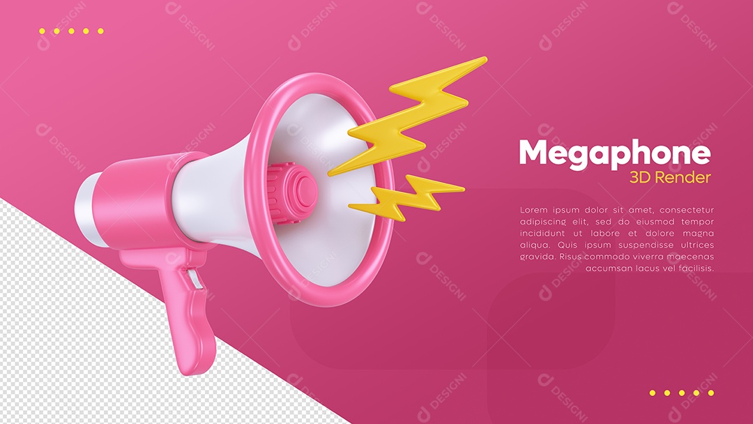 Megafone Rosa e Branco Elemento 3D para Composição PSD