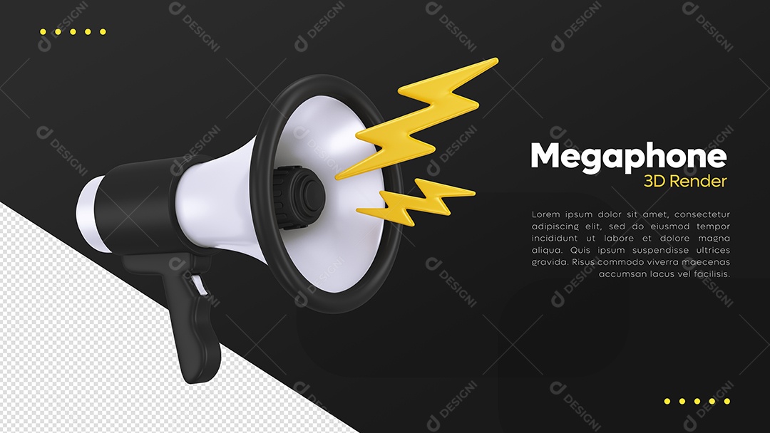 Megafone Preto e Branco Elemento 3D para Composição PSD