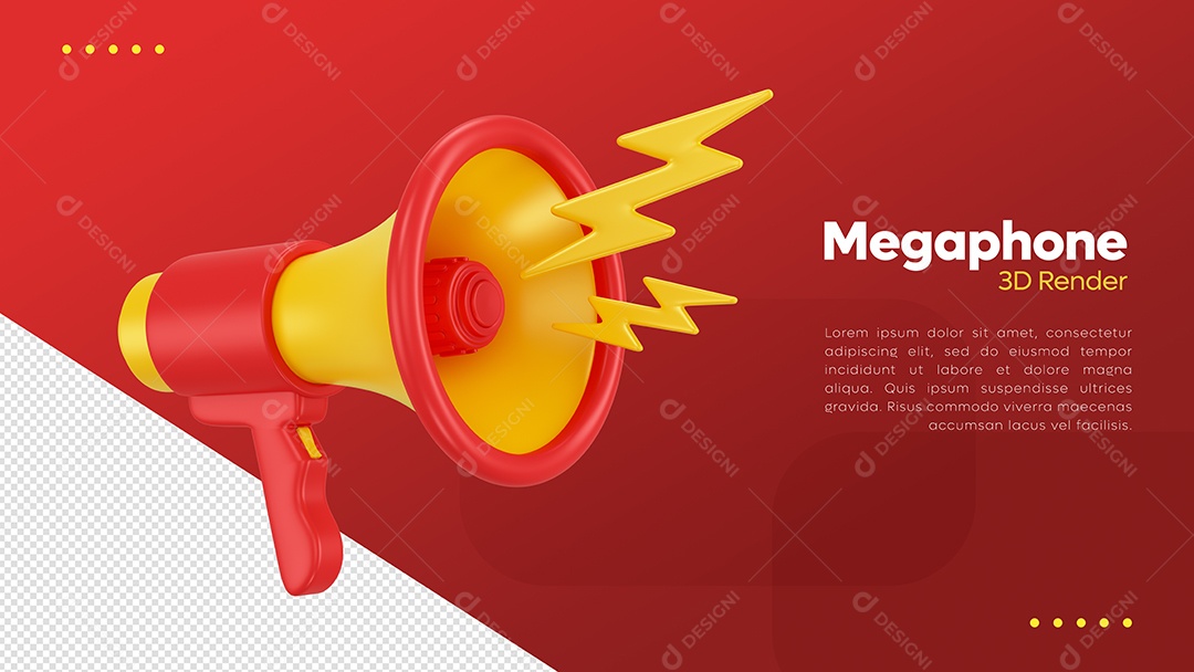 Megafone Vermelho e Amarelo Elemento 3D para Composição PSD