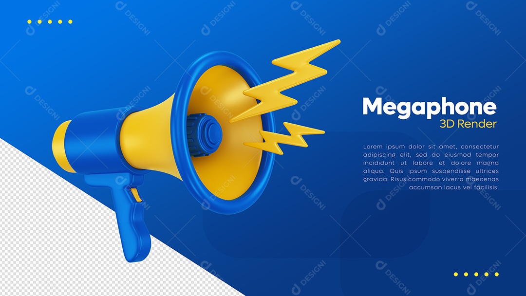 Megafone Azul e Amarelo Elemento 3D para Composição PSD