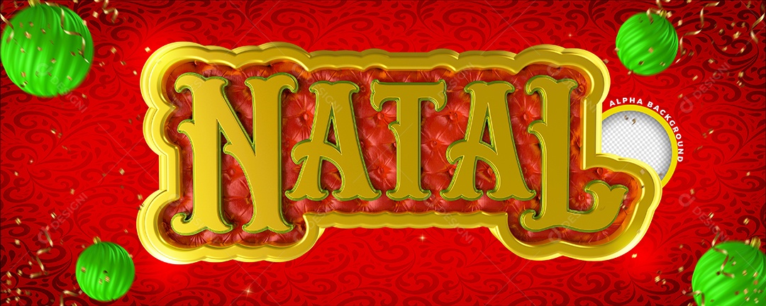 Selo 3D Para Composição Natal Dourado e Vermelho PSD