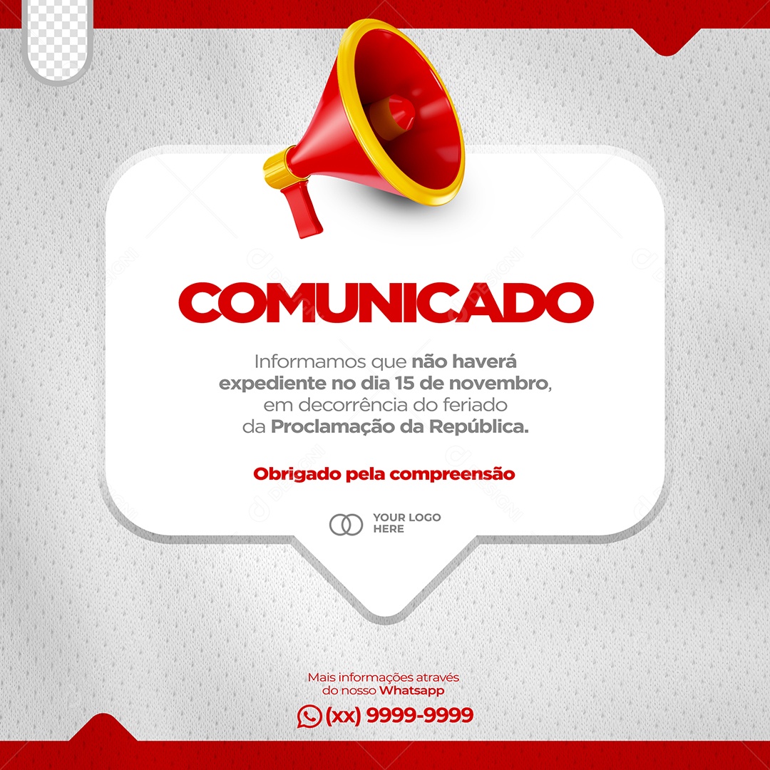 Comunicado Chegou a Nossa Hora de Torcer Estaremos Fechados Social Media PSD Editável