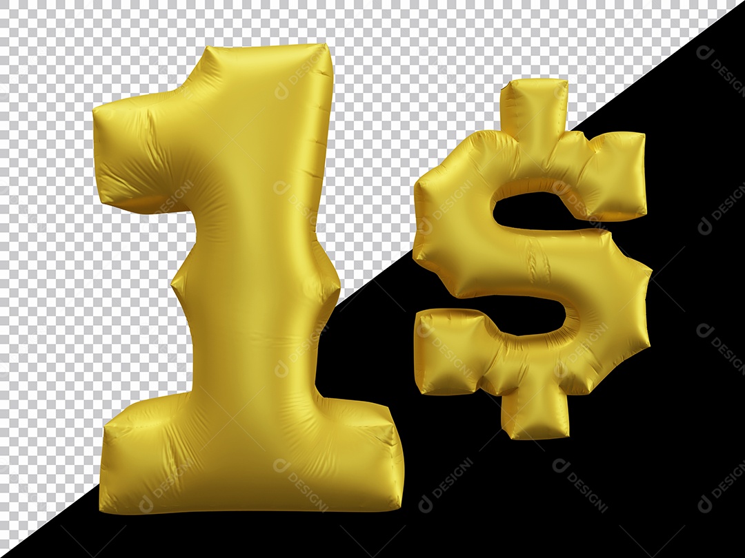 Elemento 3D Para Composição Número 1 $ Dourado PSD
