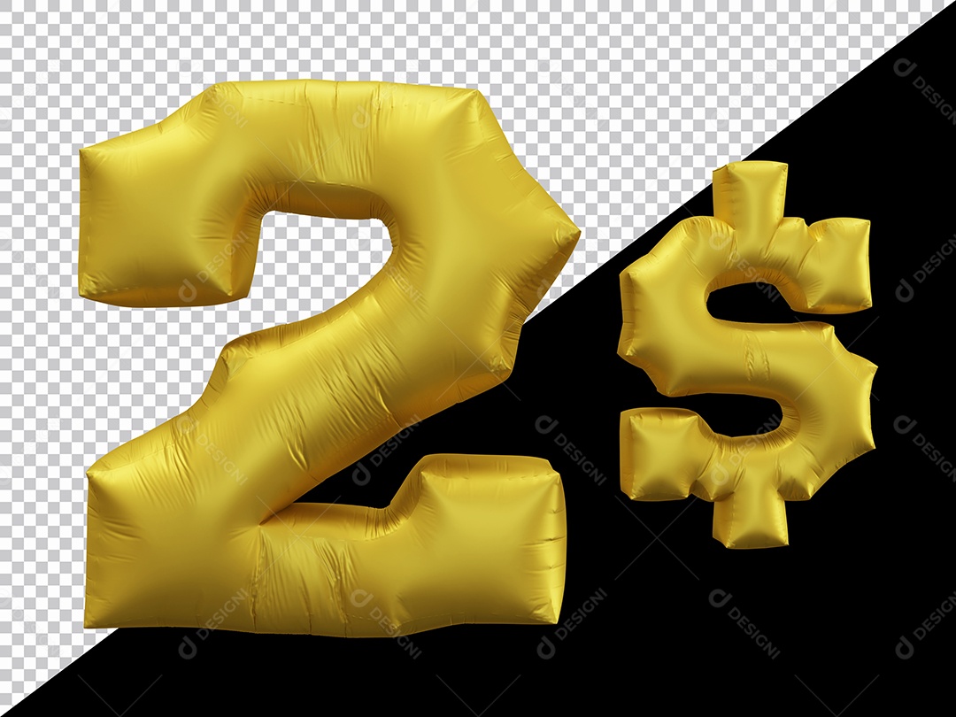 Elemento 3D Para Composição Número 2 $ Dourado PSD