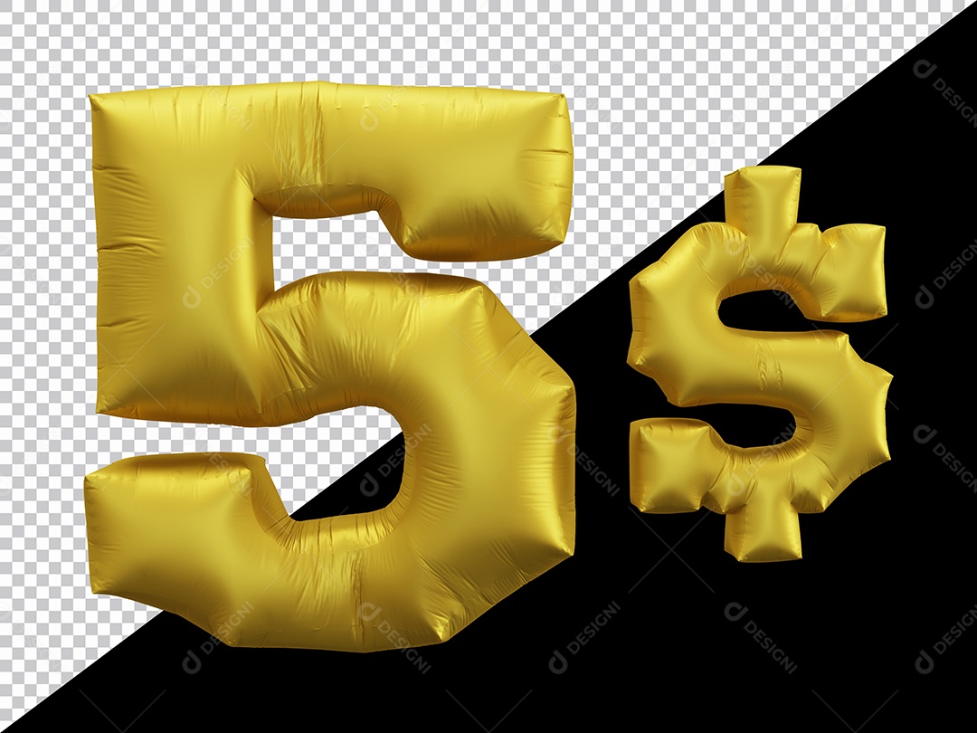 Elemento 3D Para Composição Número 5 $ Dourado PSD