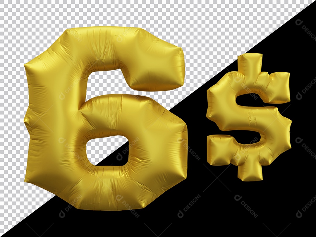 Elemento 3D Para Composição Número 6 $ Dourado PSD