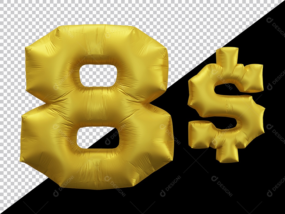 Elemento 3D Para Composição Número 8 $ Dourado PSD