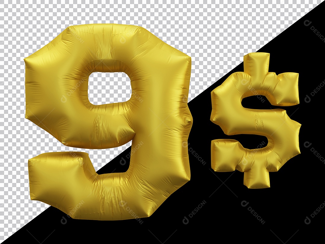 Elemento 3D Para Composição Número 9 $ Dourado PSD