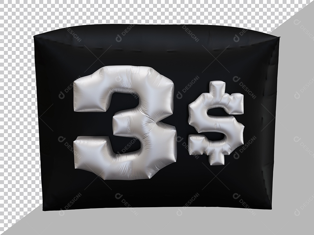 Elemento 3D Para Composição Número 3 $ Prata PSD