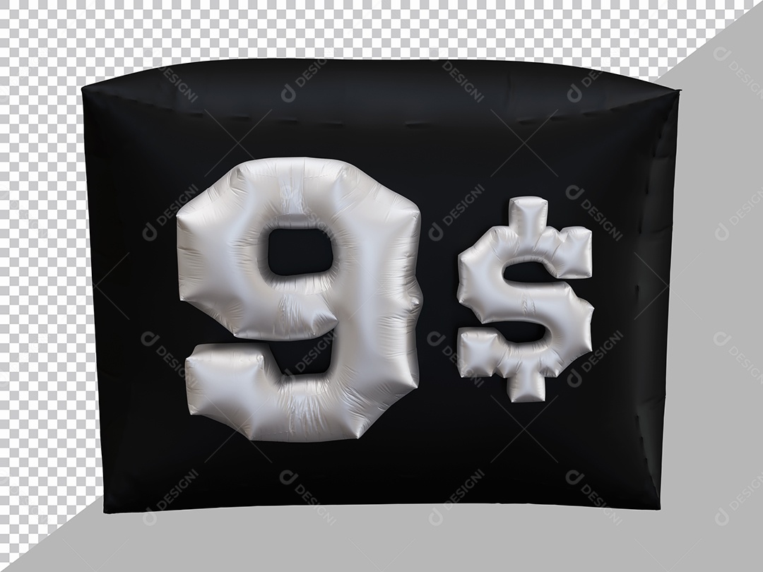 Elemento 3D Para Composição Número 9 $ Prata PSD