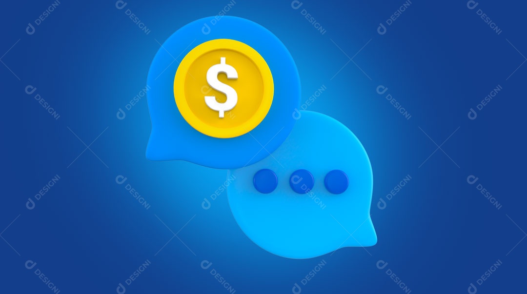 Elemento 3D Balão de Mensagem e Ícone de Cifrão Elemento 3D PSD