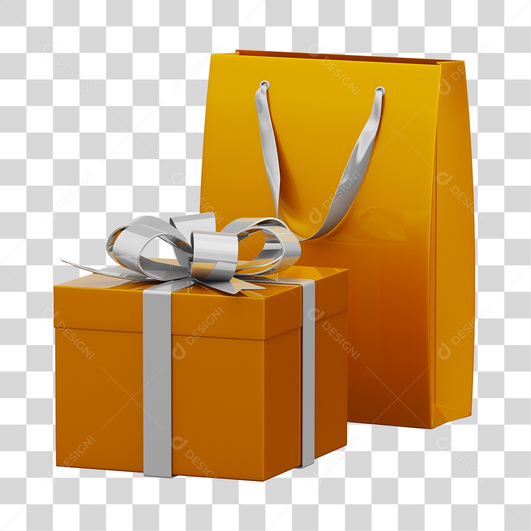 Caixas e Sacolas de Presente Elemento 3D Conceito de Natal PNG