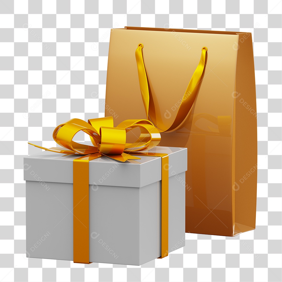 Caixas e Sacolas de Presente Elemento 3D Conceito de Natal PNG