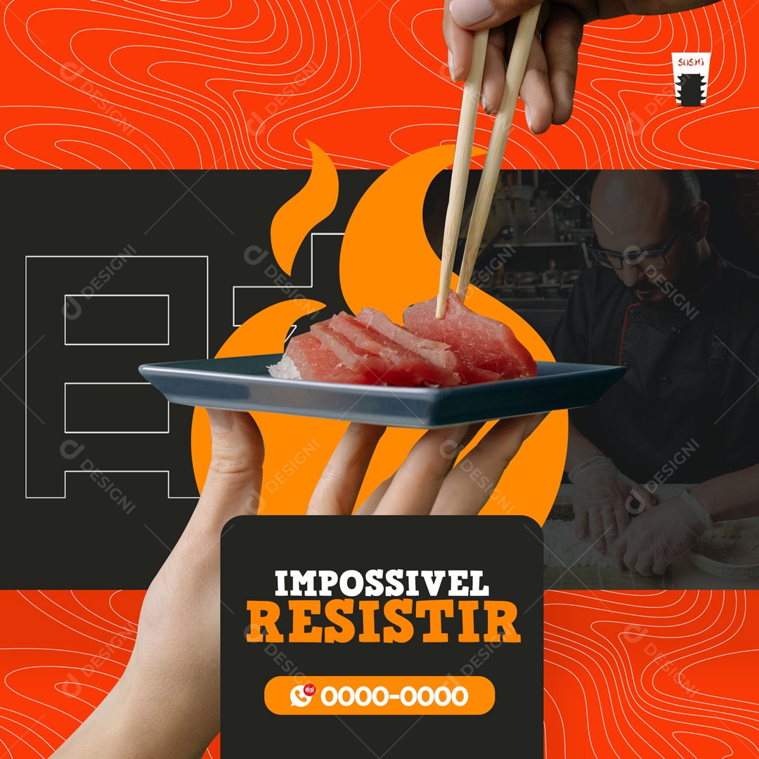 Restaurante Comida Japonesa Sushi Impossível Resistir Social Media PSD Editável
