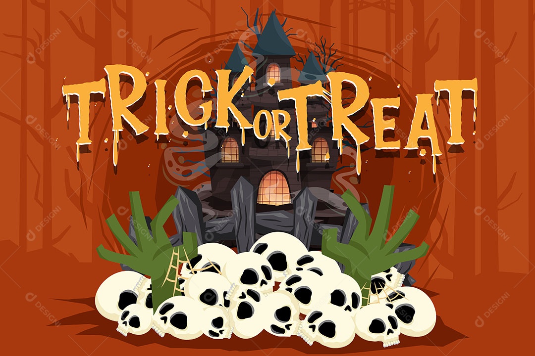 Noite de Halloween Crânio castelo mão  mortos-vivos Vetor EPS
