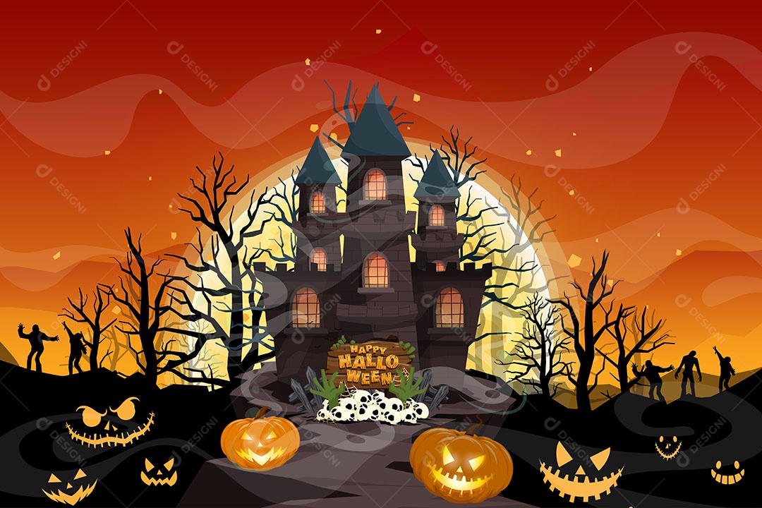 Feliz Halloween Cartão Dia Das Bruxas Vetor EPS