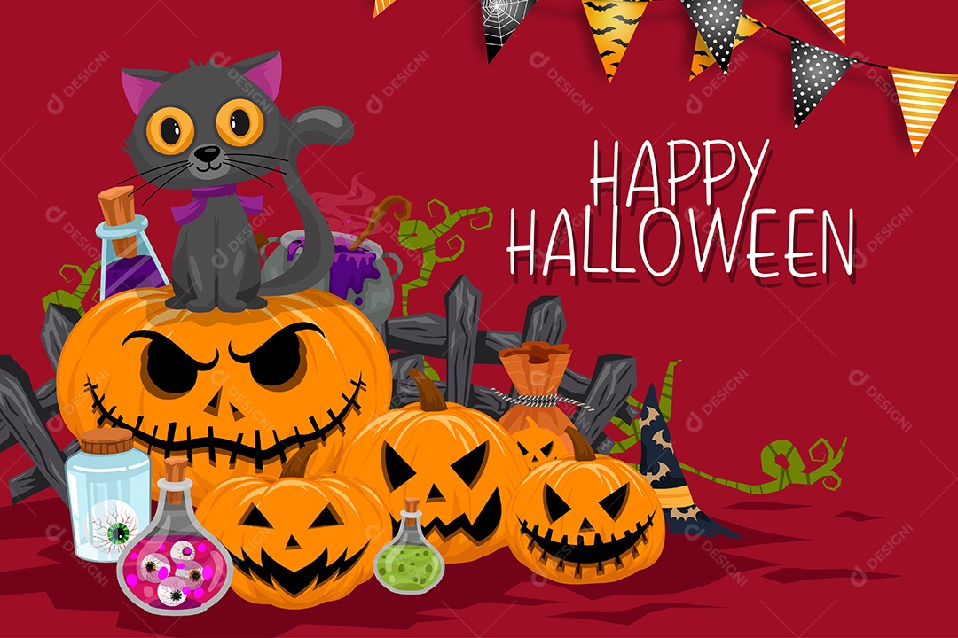 Feliz Halloween Cartão Dia Das Bruxas Vetor EPS