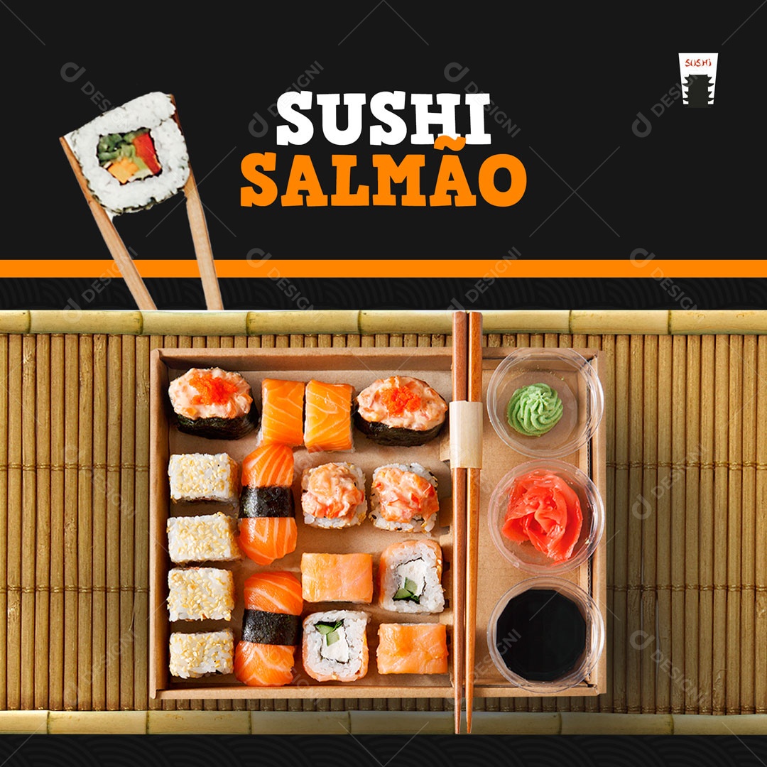 Restaurante Comida Japonesa Sushi Salmão Social Media PSD Editável