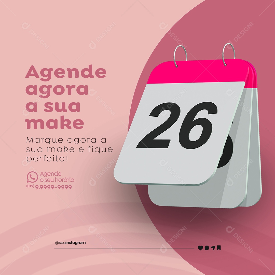 Agende Agora a Sua Make Maquiagem Make Up Social Media PSD Editável