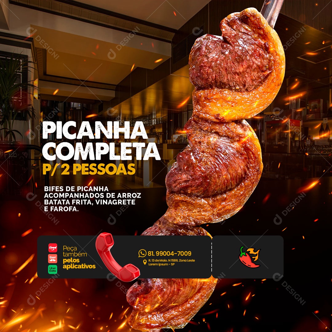 Churrascaria Restaurante Picanha Completa Social Media PSD Editável
