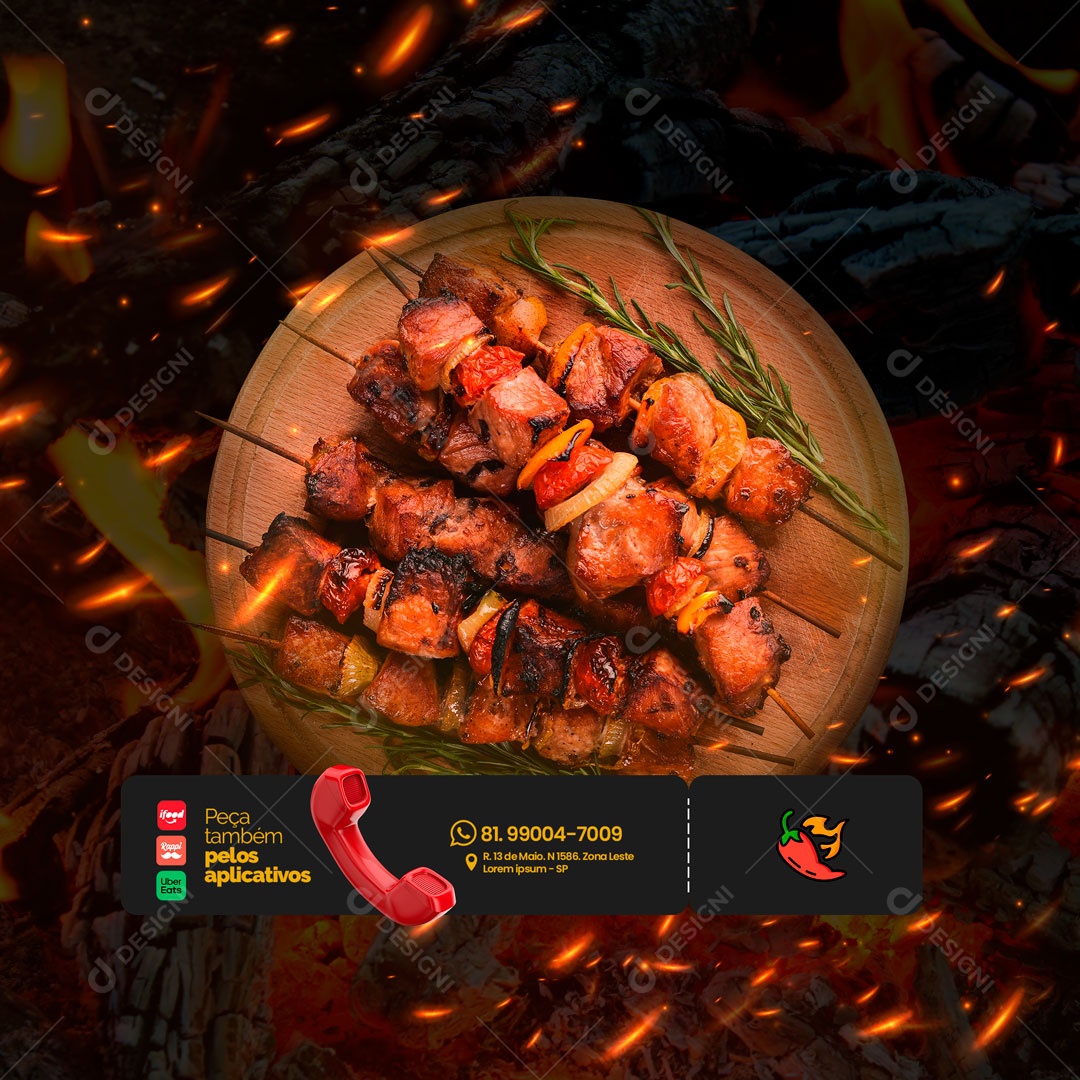 Churrascaria Restaurante Espeto Espetinho Social Media PSD Editável